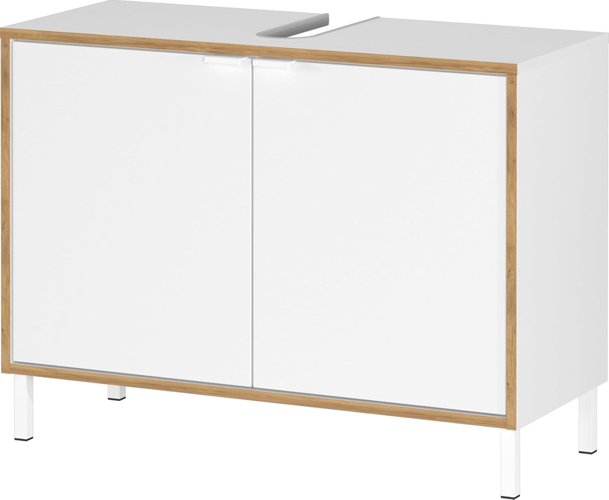 Germania Waschbeckenunterschrank 5000-513 GW-Topeka, in Weiß/Eiche, mit Siphonaussparung, 80 x 60 x 34 cm (BxHxT) Bild 1