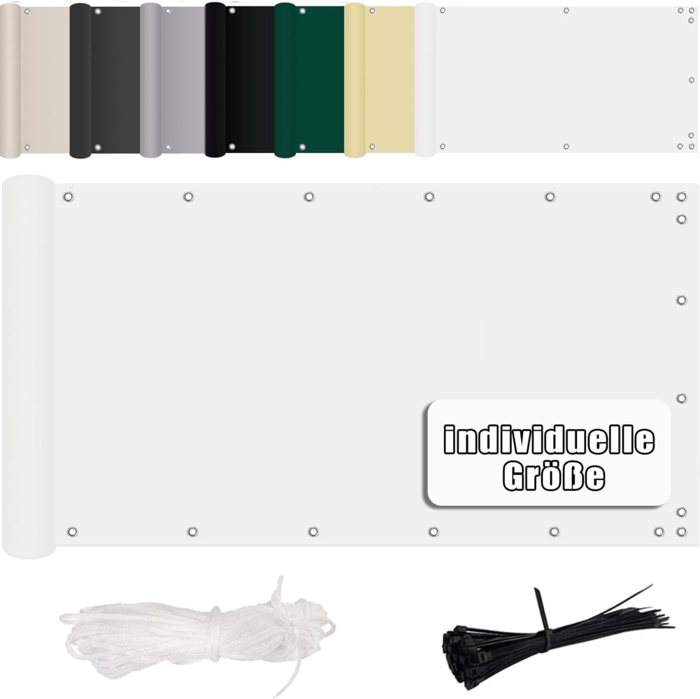 MENGH Balkon Sichtschutz Ohne Bohren Wind-und UV-Schutz, 160g/m², Mit Montagezubehör, 100% Polyester, für Balkon geländer,Terrasse & Garten - Weiß 90x1200 cm Bild 1