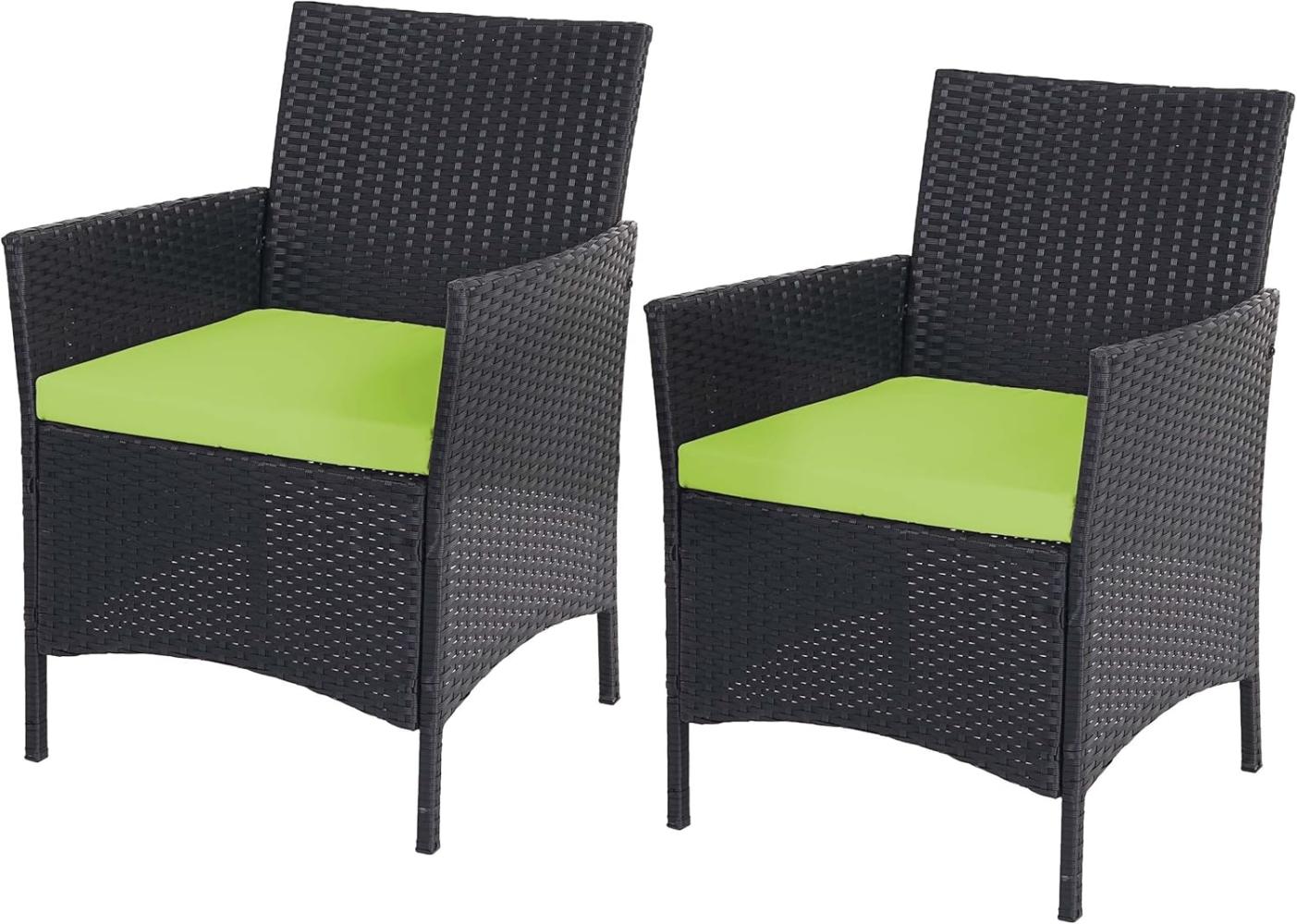 2er-Set Poly-Rattan Gartensessel Halden, Korbsessel ~ anthrazit, Kissen grün Bild 1