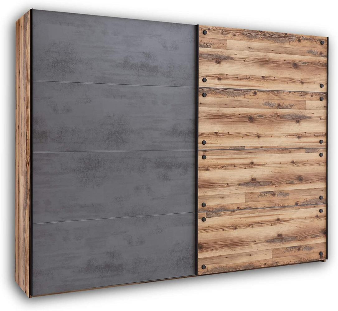 Stella Trading DOVER Eleganter Kleiderschrank mit viel Stauraum - Vielseitiger Schwebetürenschrank in Alpine Lodge Optik, Betonoxid - 270 x 210 x 60 cm (B/H/T) Bild 1