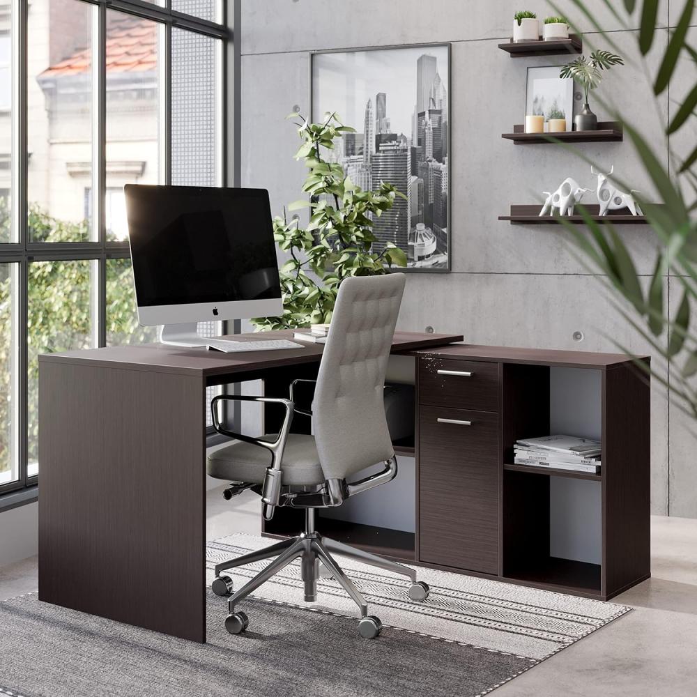 Schreibtisch 137 x 136 x 75 cm Eiche Dunkelbraun – Bürotisch Eckschreibtisch RICOO WM081-FM Bild 1