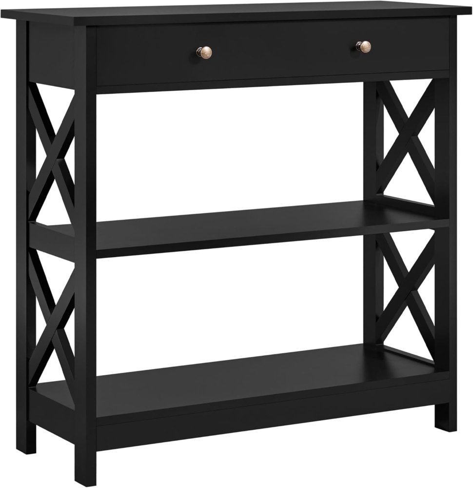 Yaheetech Ablagen Flurtisch mit X-förmigen Stützbeinen Eingangtisch aus Holz Sofatisch Sideboard für Wohnzimmer/Eingang/Flur, 80 × 30 × 80 cm schwarz Bild 1