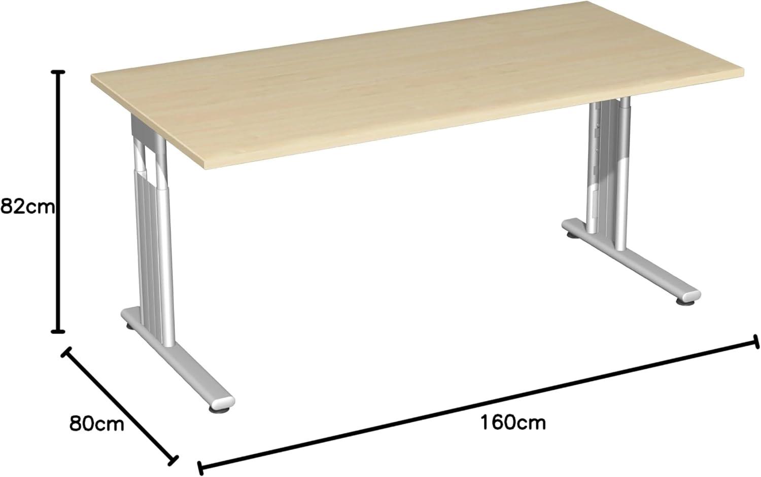 Schreibtisch, höhenverstellbar, Ahorn / Silber, 68-82 x 160 x 80 cm Bild 1