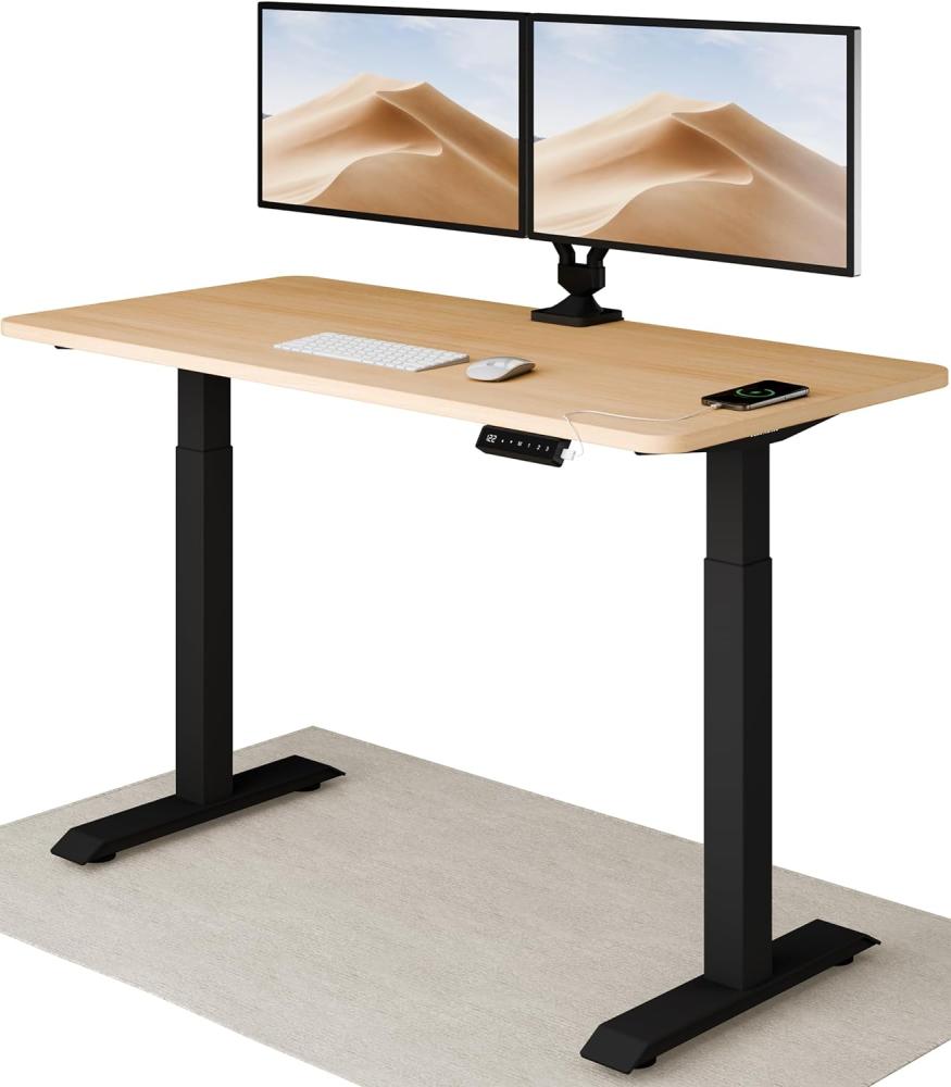 Höhenverstellbarer Schreibtisch (140 x 70 cm) - Sitz- & Stehpult mit Ladebuchsen - Schreibtisch Höhenverstellbar Elektrisch Touchscreen & Stahlfüßen - Schreibtisch Höhenverstellbar von Desktronic Bild 1