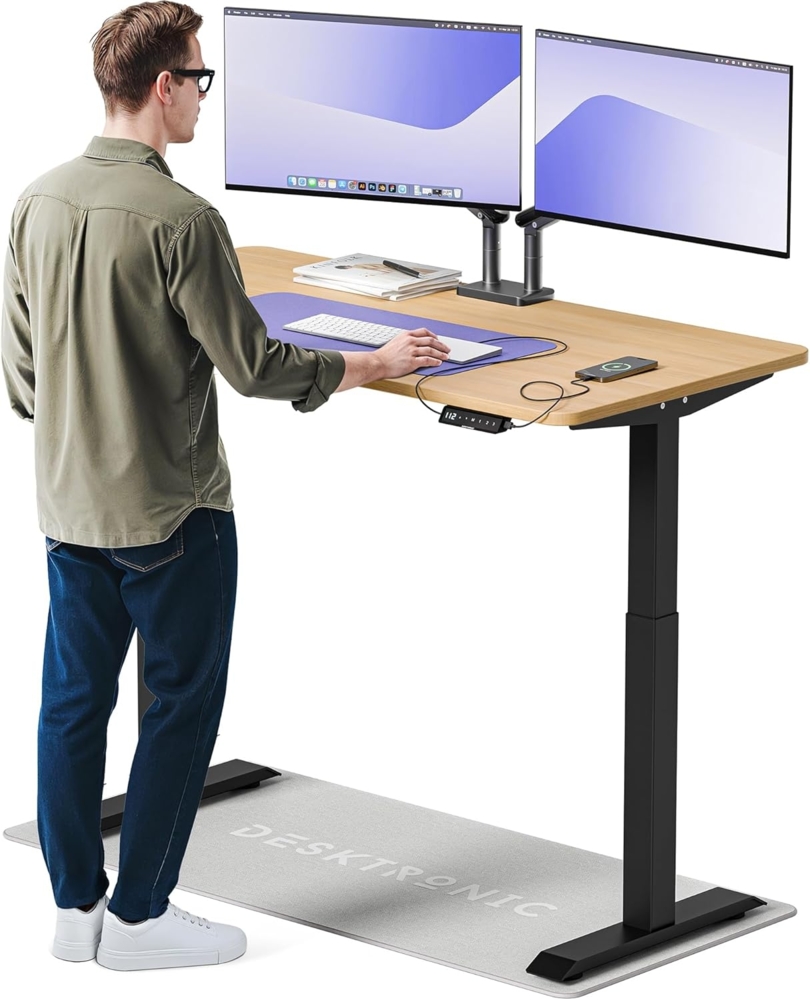 Höhenverstellbarer Schreibtisch (140x70 cm) - Sitz- & Stehpult mit Ladebuchsen - Schreibtisch Höhenverstellbar Elektrisch Touchscreen & Stahlfüßen - Schreibtisch Höhenverstellbar von Desktronic Bild 1
