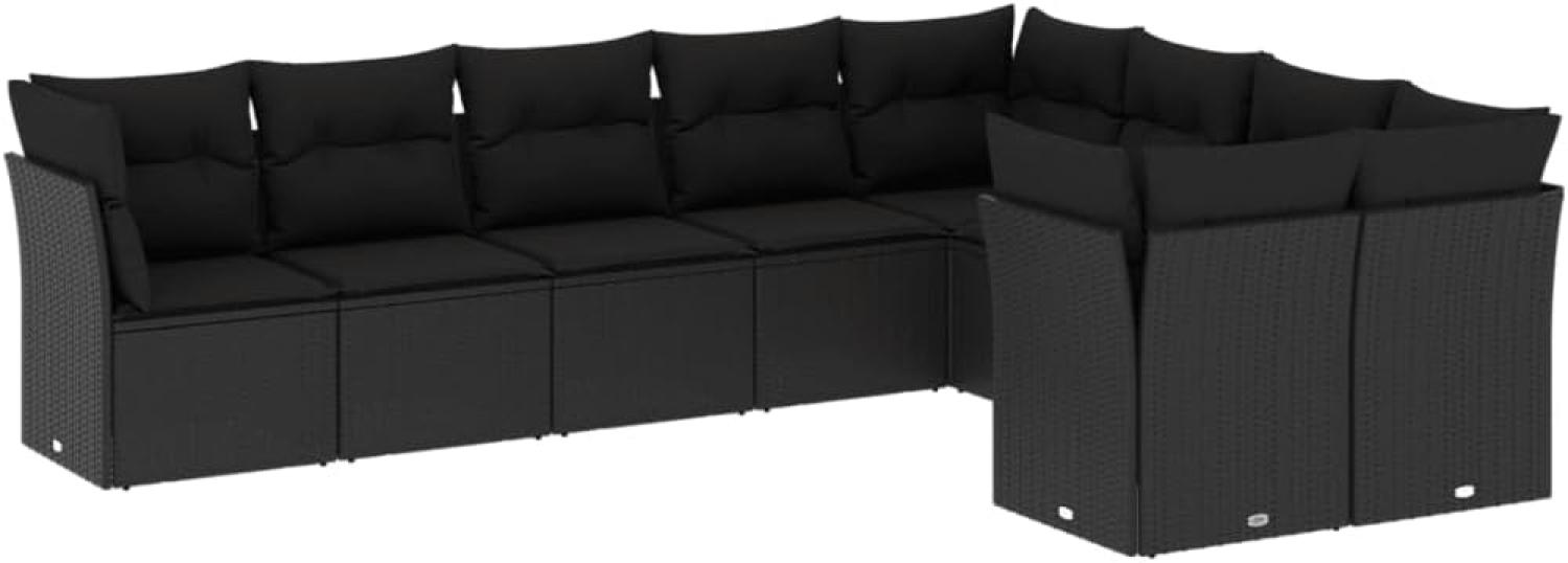 vidaXL 9-tlg. Garten-Sofagarnitur mit Kissen Schwarz Poly Rattan 3250004 Bild 1