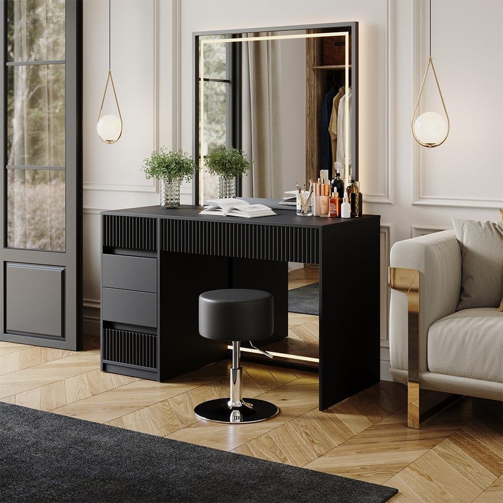 Vicco Schminktisch Schwarz 120 cm mit Hocker, Omira Bild 1