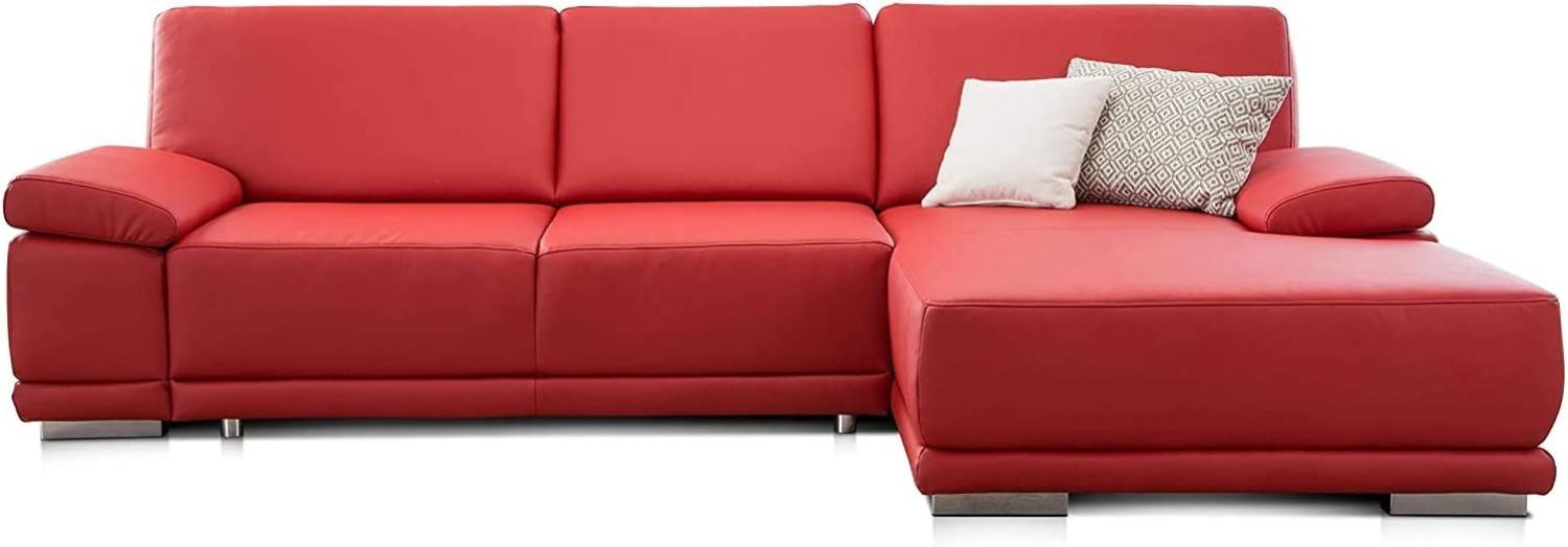 CAVADORE Ecksofa Corianne in Lederoptik / Couch inkl. Armteilverstellung und Longchair in modernem Design / 282 x 80 x 162 / Kunstleder, rot Bild 1