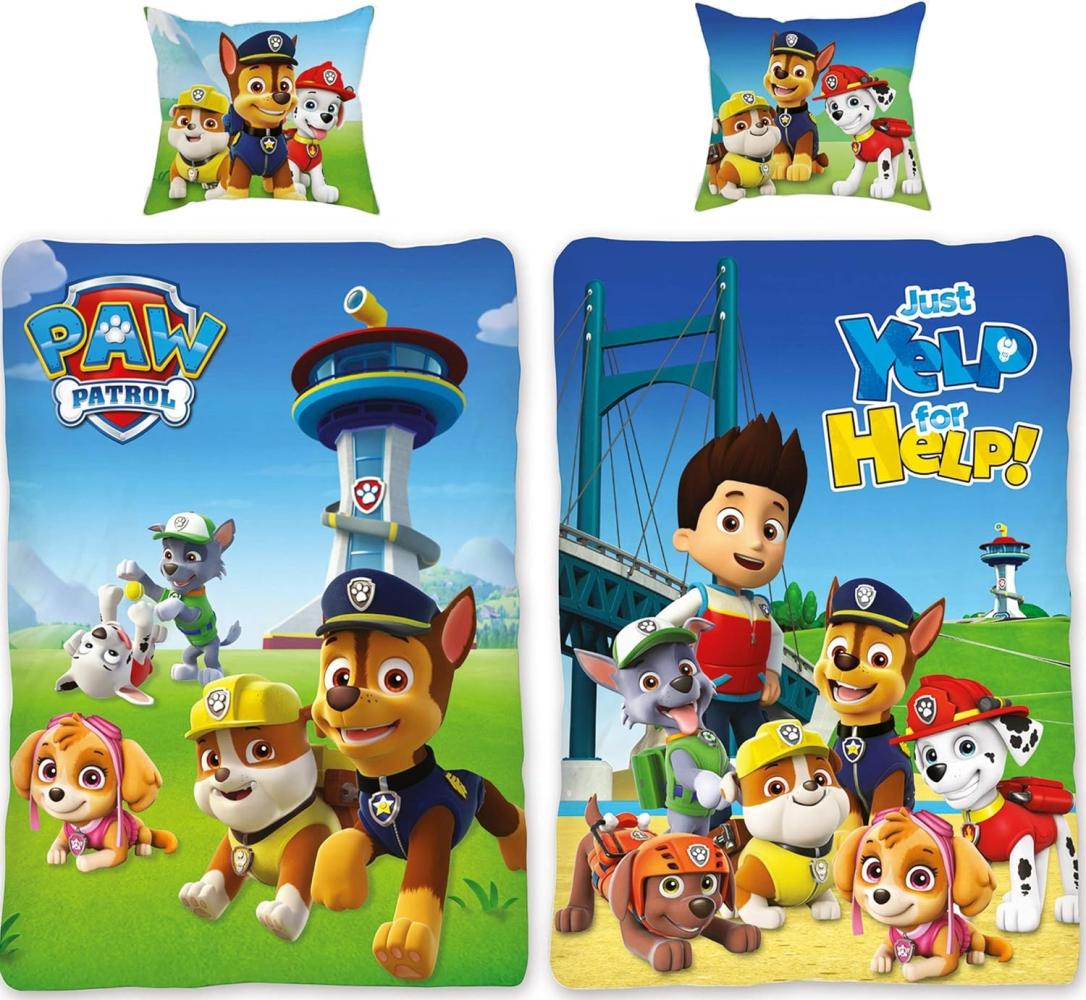 BERONAGE Kinderbettwäsche Paw Patrol Bettwäsche Team Blau Linon / Renforcé, 100% Baumwolle, 2 teilig, 135x200 + 80x80 cm Bild 1