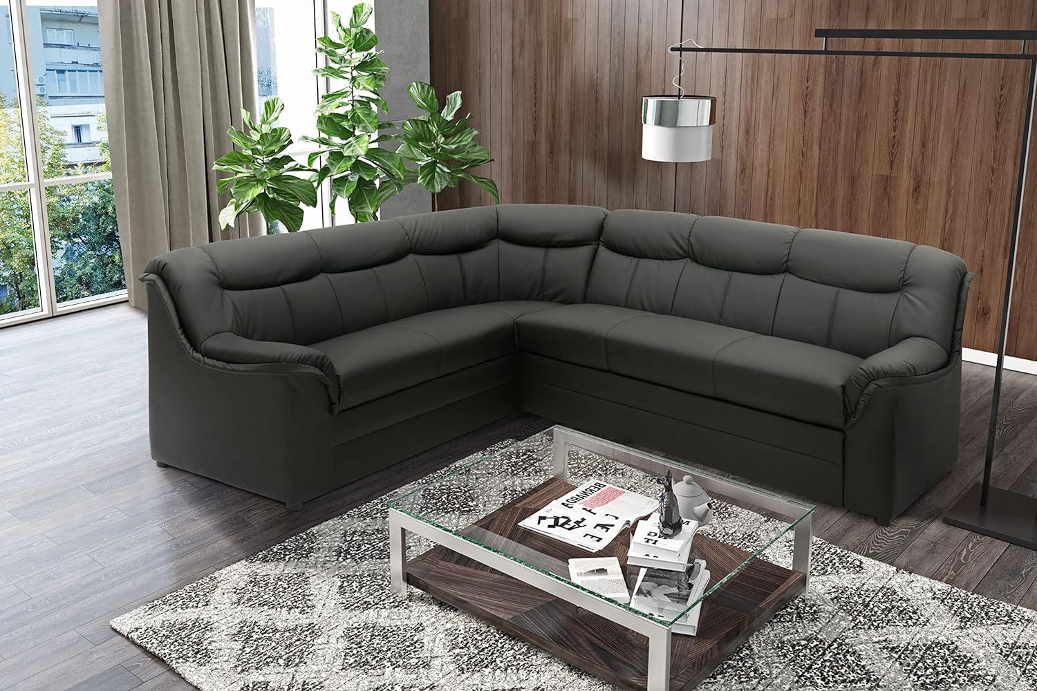 DOMO Collection Ecksofa Berlin, zeitlose Couch mit hochwertiger Ferderkern-Polsterung und Schlaffunktion, 205 x 244 x 89 cm, L-Form in schwarz Bild 1