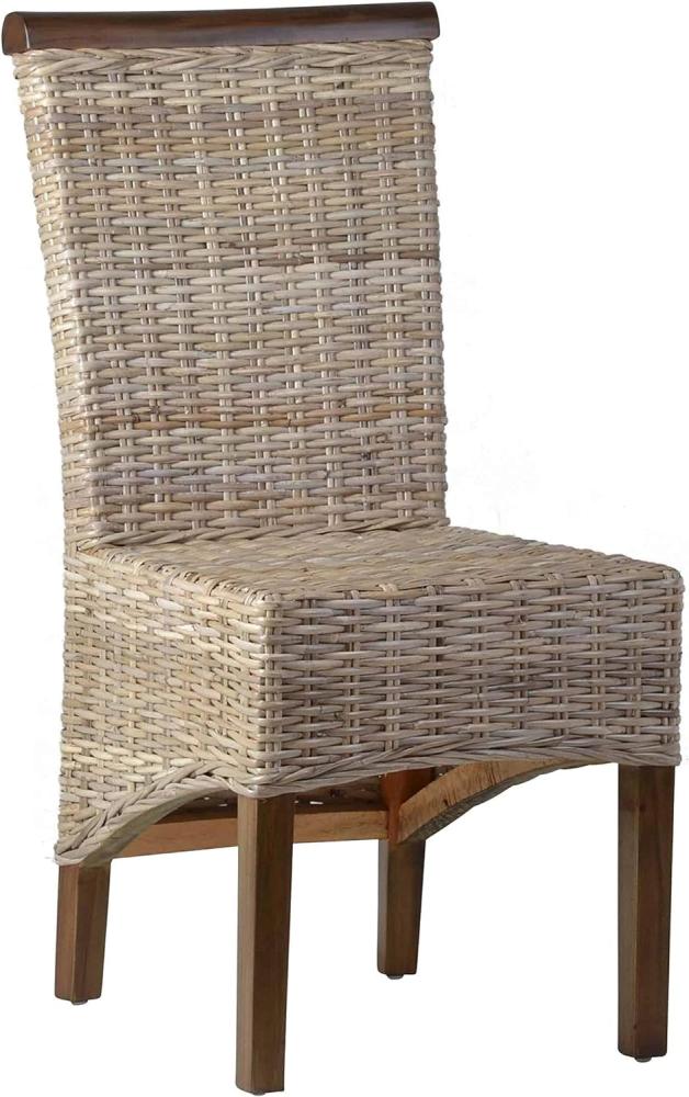 MiaMöbel Rattanstuhl 'Larissa' grau Kubu Rattan (Koboo grey) Mahagoni Landhaus Bild 1