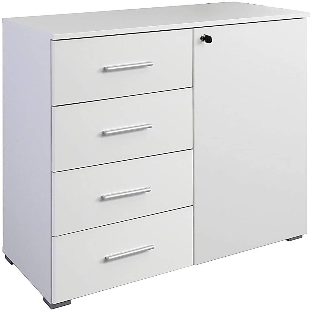 Rauch Möbel Buchholz Kommode abschließbar, Abschließbare Kommode in Weiß 1-türig mit 4 Schubladen inkl. Zubehörpaket Basic 1 Einlegeboden BxHxT 93 x 81 x 42 cm Bild 1