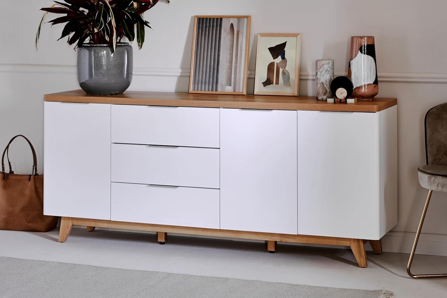 Jahnke Sideboard, Engineered Wood, Kerneiche/Weiss, One Size Bild 1