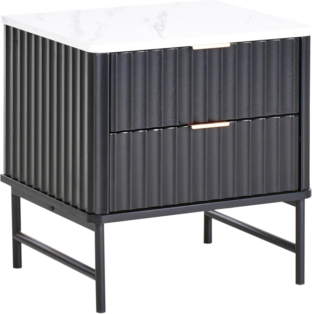 Nachttisch mit 2 Schubladen GLASTONBURY Marmor Optik Schwarz Bild 1