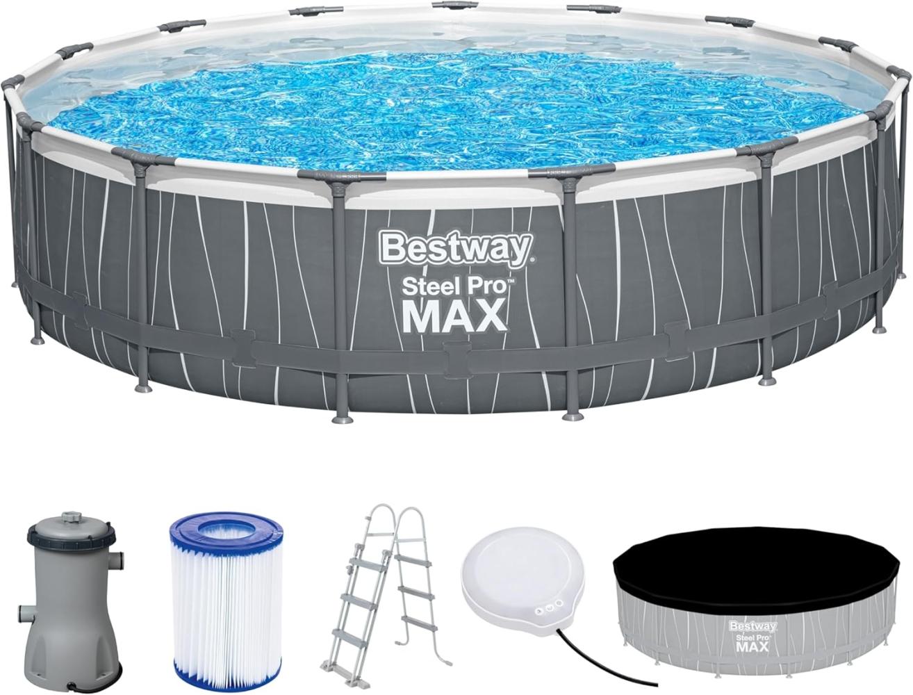 Steel Pro MAX™ Frame Pool Komplett-Set mit Filterpumpe Ø 457 x 107 cm, LED-Design, rund Bild 1