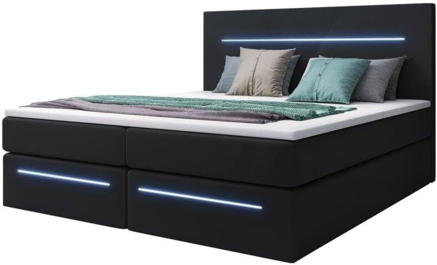 Boxspringbett Sejour mit LED u. Stauraum 180x200 Schwarz H3 (70-100kg) Bild 1