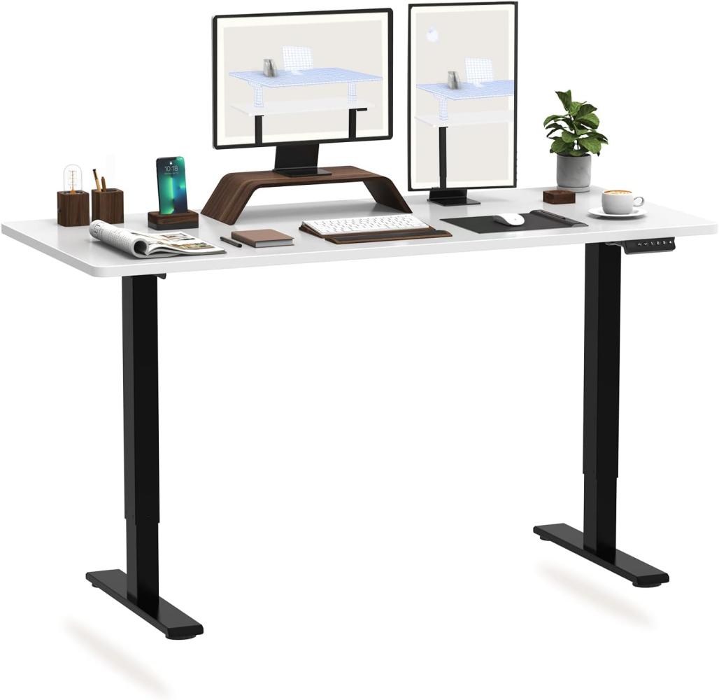 Flexispot Hemera Höhenverstellbarer Schreibtisch (180x80 cm), mit Memory-Steuerung und Softstart/-Stop& integriertes Anti-Kollisionssystem, Schwarz Gestell + Weiß Tischplatte Bild 1