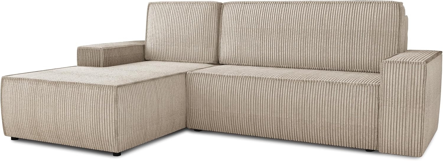Ecksofa Totti L mit Schlaffunktion und Bettkasten - Cord Stoff - L-Form Couch, Polstersofa, Schlafsofa, Sofagarnitur (Beige (Poso 100) Seite: Links) Bild 1