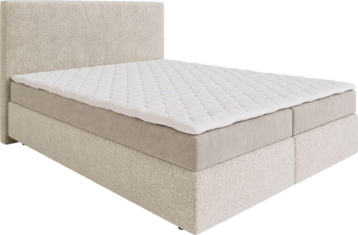 Boxspringbett Dream-Well 160x200 cm Bouclé Creme-Weiß mit Matratze und Topper Bild 1