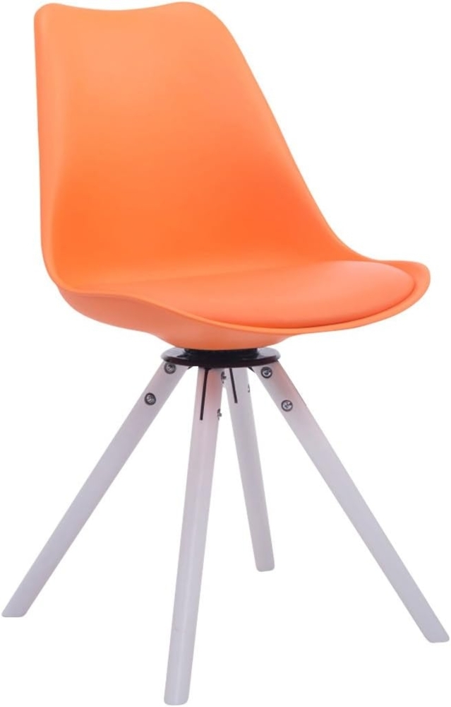 CLP Besucherstuhl Troyes Kunstleder Rund drehbarer und mit runden Holzbeinen,orange weiß Bild 1