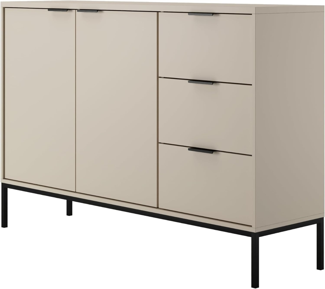 Home Collective Kommode mit 3 Schubladen und 2 Schränken, modernes Sideboard, Stahlrahmen Kaschmir / Schwarz Bild 1