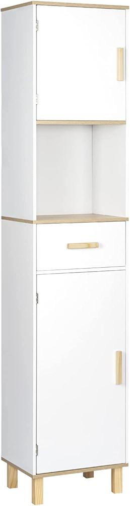 EUGAD Badezimmerschrank,Hochschrank, Badschrank mit 5 Fächern 1 Schublade, weiße Kommode im Badezimmer, Schrank mit verstellbaren Trennwänden, weiß 40x180x30 cm Bild 1