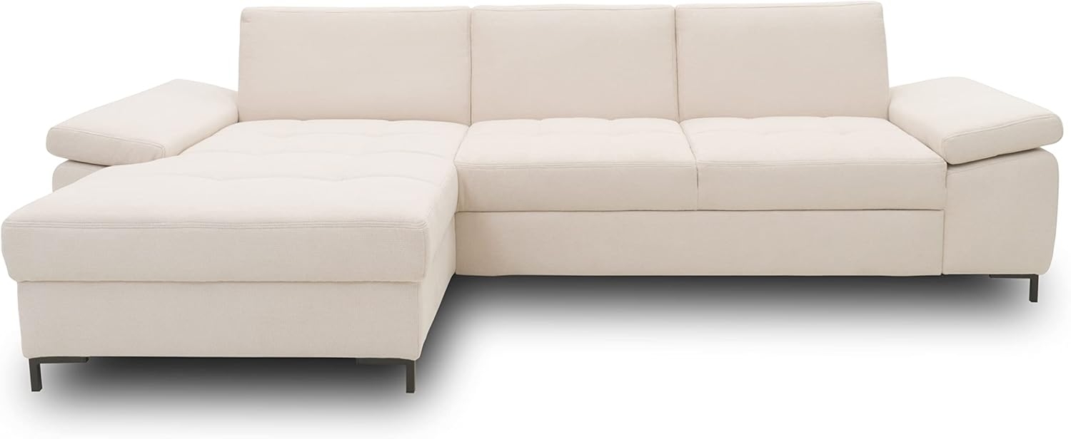 DOMO Collection Curacao Ecksofa, Eckcouch mit Federkern, Sofa mit Armlehnfunktion in L-Form, Creme, 160 x 297 cm Bild 1