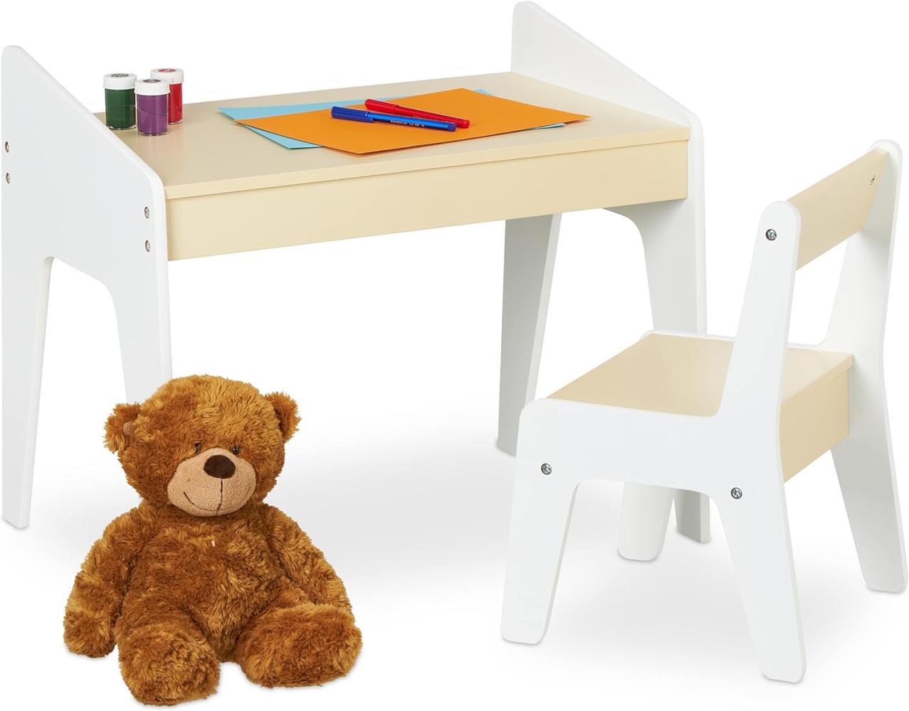 Relaxdays Kindersitzgruppe, Kindertisch Set, Tisch und Stuhl, Kindersitzkombination, für Jungen und Mädchen, beige-weiß Bild 1