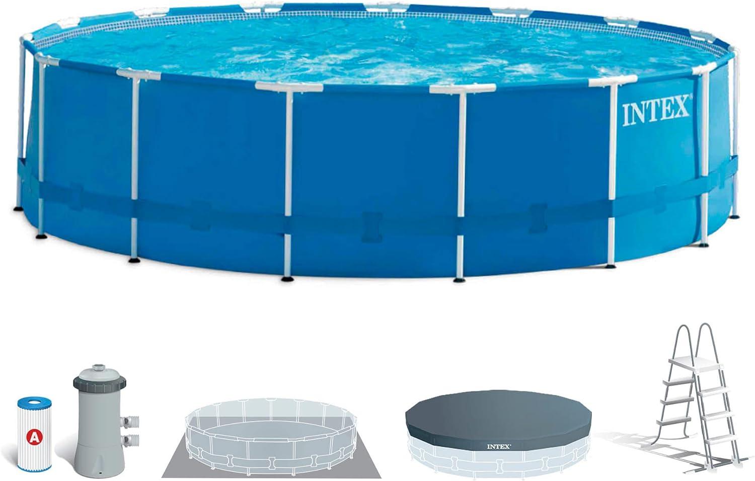 Intex Metal Frame Pool Set - Aufstellpool - Ø 457 x 122 cm - Zubehör enthalten, Grau Bild 1