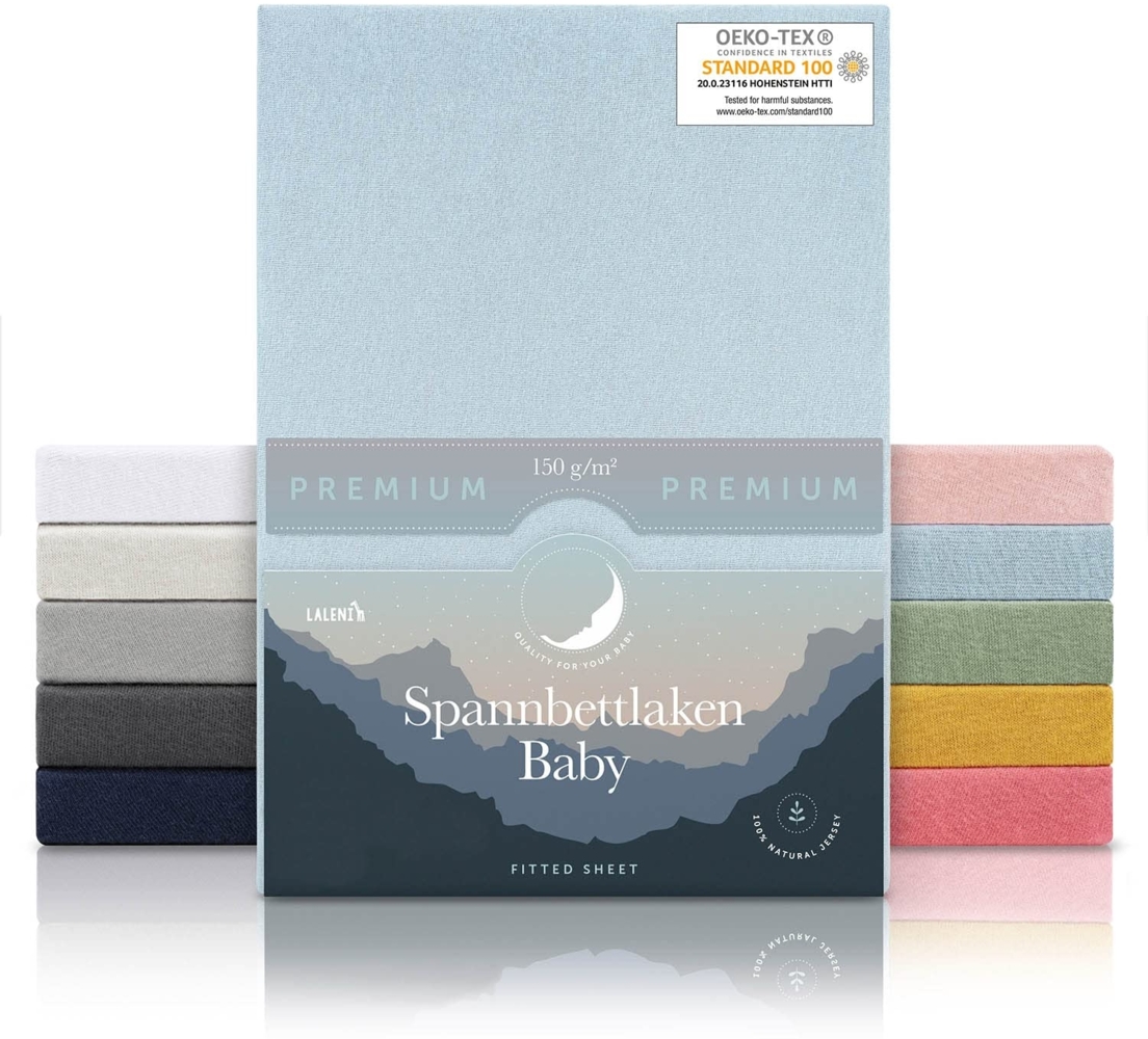 Laleni Premium Spannbettlaken für Babybett 60x120 cm - Oeko-Tex zertifiziertes, atmungsaktives Spannbetttuch Kinderbett, 100% Baumwolle (150g/m2), Hellblau Bild 1