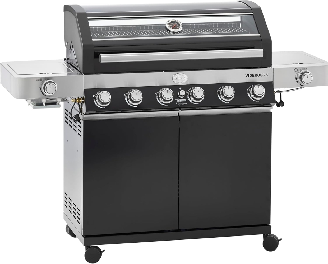 RÖSLE Gasgrill BBQ-Station VIDERO G6-S Schwarz, Grill mit 6 Edelstahlbrennern, extra Primezone und Seitenbrenner, klappbare Seitentische, VARIO+, pulverbeschichteter Stahl Bild 1