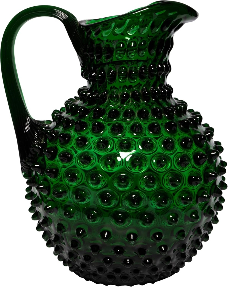 CHEHOMA - Glaskaraffe mit Diamantspitzen-Dekor und breitem Henkel - Smaragdfarben und robust verarbeitet - 2 Liter Wasserkrug oder Tischvase - Höhe: 23 cm - Emerald Bild 1