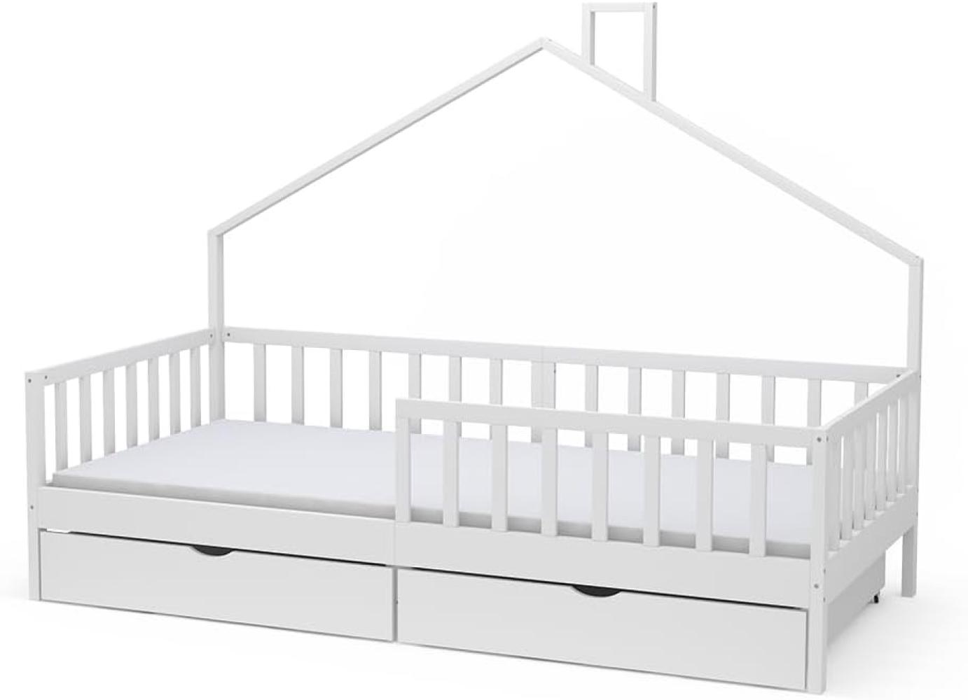 Vicco Hausbett Kinderbett Justus Weiß 90 x 200 cm mit Schublade & Matratze Bild 1