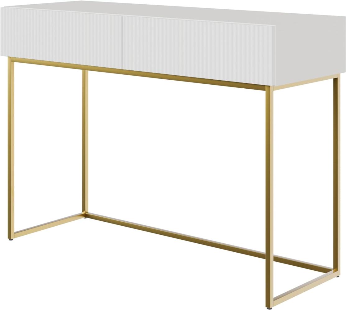 Selsey Veldio - Schminktisch mit Zwei Schubladen und goldenem Metallgestell, Weiß, 110 cm Bild 1