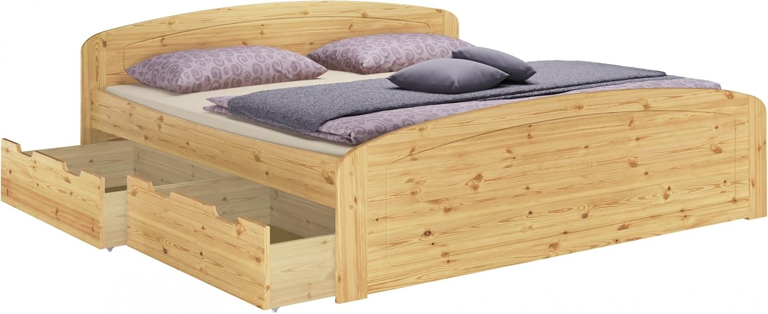 ERST-HOLZ Bett Funktionsbett 200x200 Kiefer mit 3 Bettkästen u. Rollrosten, Kieferfarblos lackiert Bild 1