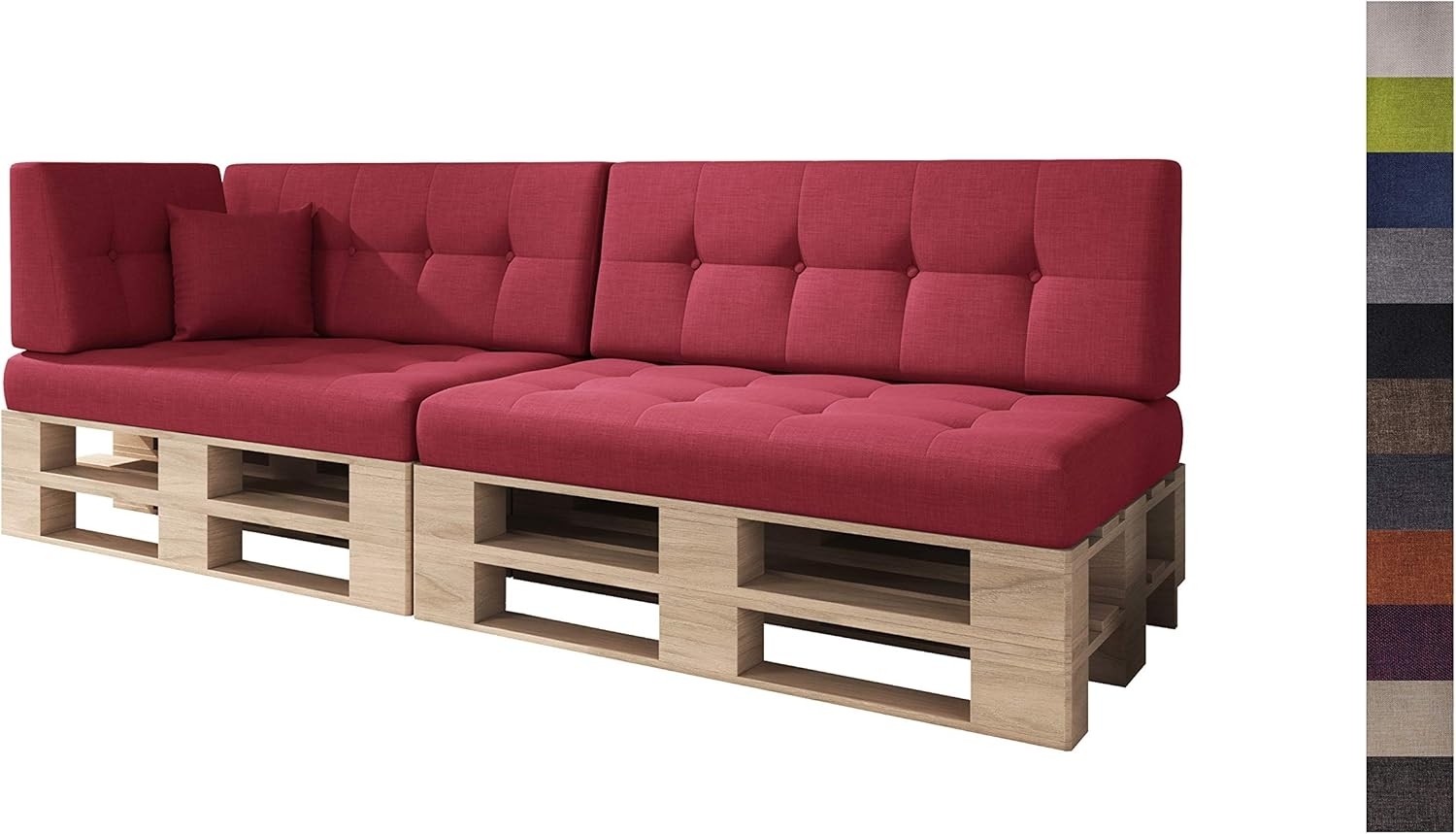 sunnypillow Palettenkissen Kaltschaum Palettenauflage Palettenpolster Palettensofa Sitzkissen Rückenlehne gesteppt 6er Set Red Bild 1