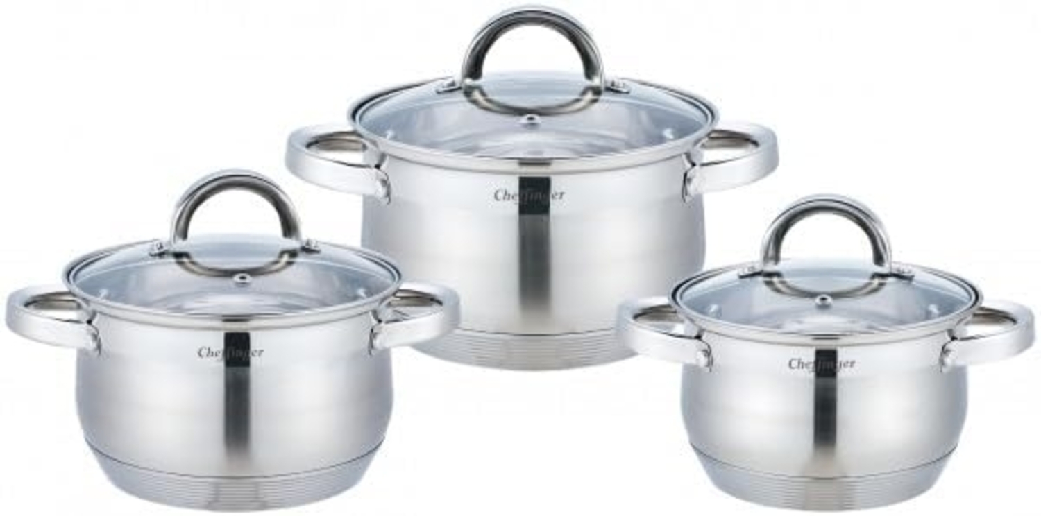 Topf-Set 6tlg Edelstahl Kochgeschirr Induktion Rostfrei Deckel SS6 Bild 1