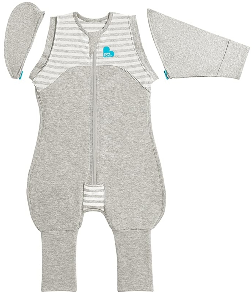 Love To Dream Baby Übergang Puckanzug mit Beinen, idealer Stoff für moderate Temperaturen (20-24°C), XL (11-14kg), patentiertes abnehmbares Flügel Design, Schlafanzug Baby, Grau Bild 1