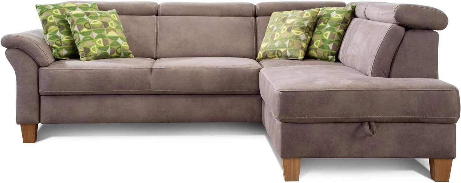 Cavadore Ecksofa Ammerland mit Ottomane rechts / Federkern-Sofa im Landhausstil mit verstellbaren Kopfstützen / 245 x 84 x 194 / Lederoptik hellbraun Bild 1