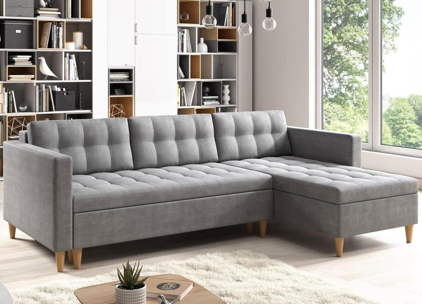 FURNIX Ecksofa NORGEN I Eckcouch mit Schlaffunktion und Bettkasten - Edle Wohnzimmersofa mit Federkern, Holzfüßen - L-Form Sofa Links/rechts, B 220 x T 154 x H 86 cm, Bettfunktion SW 05 (schwarz) Bild 1