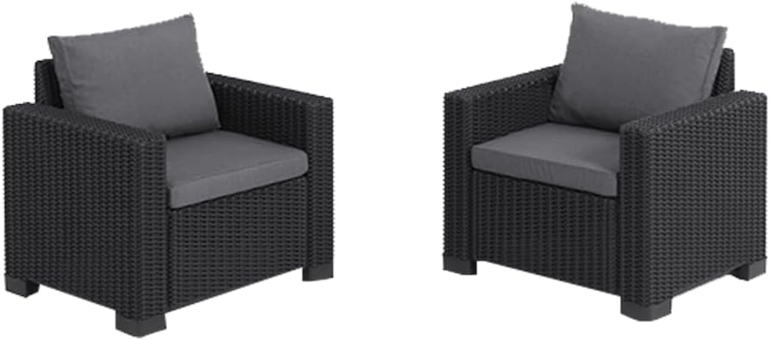 Allibert by Keter Gartenlounge Sessel California, graphit/cool grey, 2er Set, inkl. Sitz- und Rückenkissen, Kunststoff, runde Rattanoptik, 83 x 68 x 72 cm Bild 1