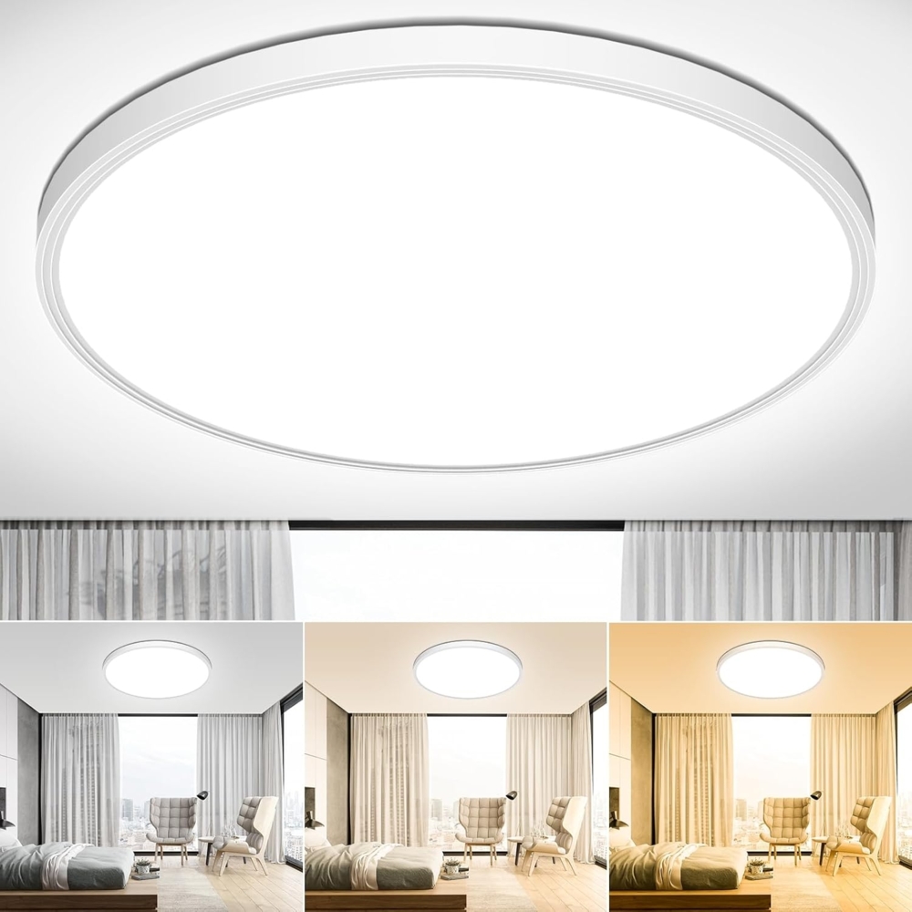 Deckenlampe Led Deckenleuchte Flach Lampe - 3 Farben 3000/4000/6500K Ø30CM 24W 2600LM IP44 Led Lampe Decke Modern Badezimmer Lampe Badlampe für BadSchlafzimmer Wohnzimmer Flur Balkon Küche Keller Bild 1