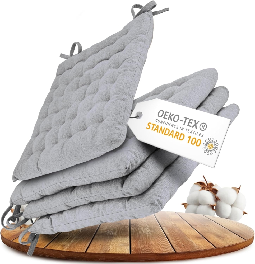 Gräfenstayn Stuhlkissen 4er-Set in 40x40cm und 5cm dicker Polsterung aus 100% Baumwolle, robustes Sitzkissen für Indoor & Outdoor, mit Haltebändern Bild 1