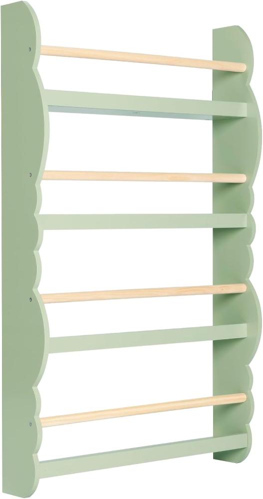 WOLTU Kinder Bücherregal Wandregal, Bücher-Organizer mit 4 Ablagen, Kinderregal für Buchaufbewahrung, aus Kiefernholz E1 MDF, für Kinderzimmer Spielzimmer, Grün Bild 1