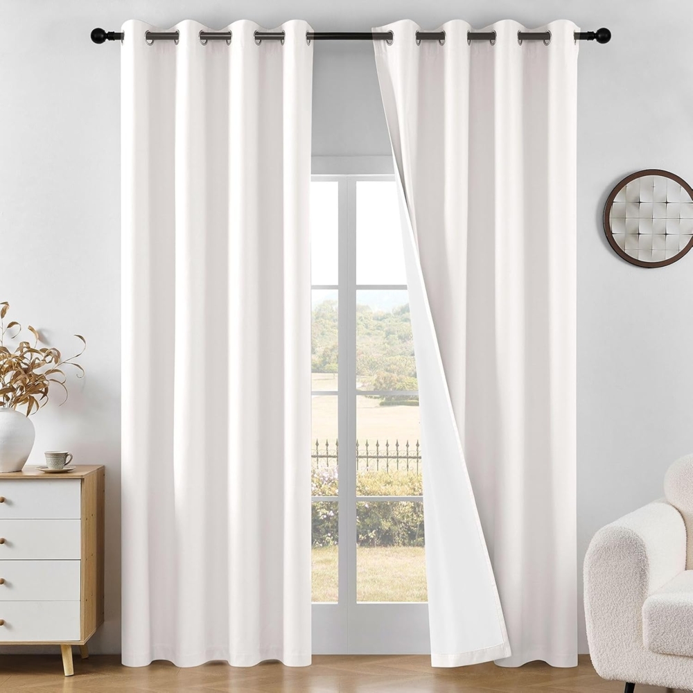 Joydeco 100% Verdunkelungsvorhänge für Schlafzimmer, Verdunkelungsvorhänge, 183 cm lang, elfenbeinfarbene Vorhänge für Wohnzimmer, Fenster, wärmeisolierte Vorhänge (B 132 x L 183 cm, Elfenbein) Bild 1