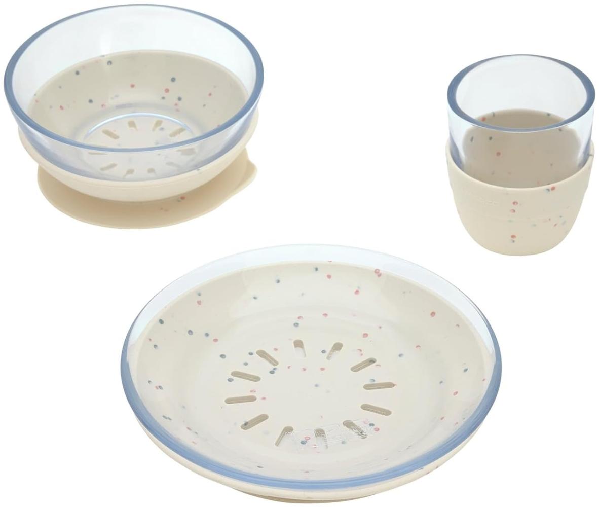 Lässig Kindergeschirr-Set Glas mit Silikonuntersatz 3-tlg. Beige Bild 1