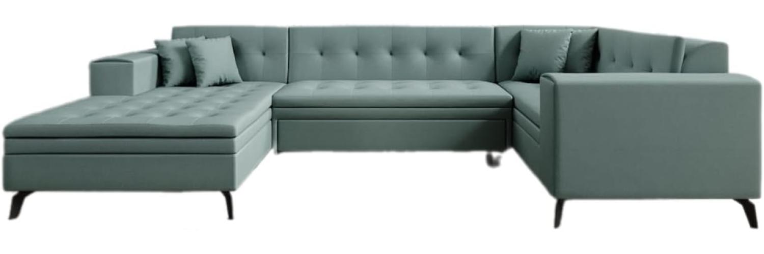 Designer Sofa Neola mit Schlaffunktion Stoff Grün Links Bild 1