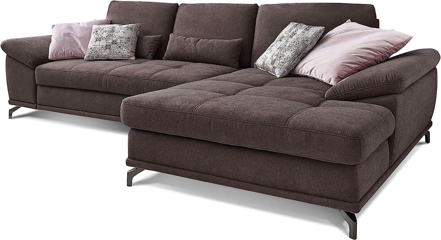 Cavadore Ecksofa Castiel mit Federkern / Großes Sofa in L-Form mit Sitztiefenverstellung und XL-Longchair / 312 x 89 x 173 / Webstoff, Dunkelbraun Bild 1