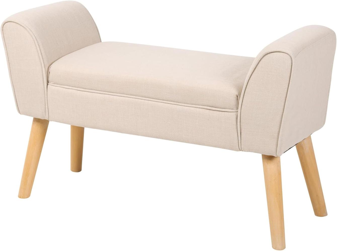 Elegante Sitzbank Scarlett 90cm beige Leinen mit Armlehnen Bank Flurbank Polsterbank Bild 1