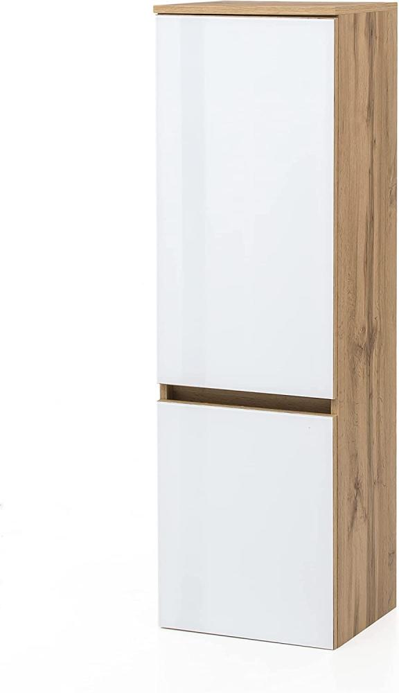 Midischrank >Oulu< in Glas Weiß - 40x130x35cm (BxHxT) Bild 1